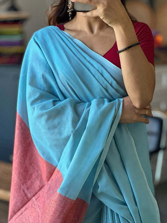 sky blue khadi cotton saree