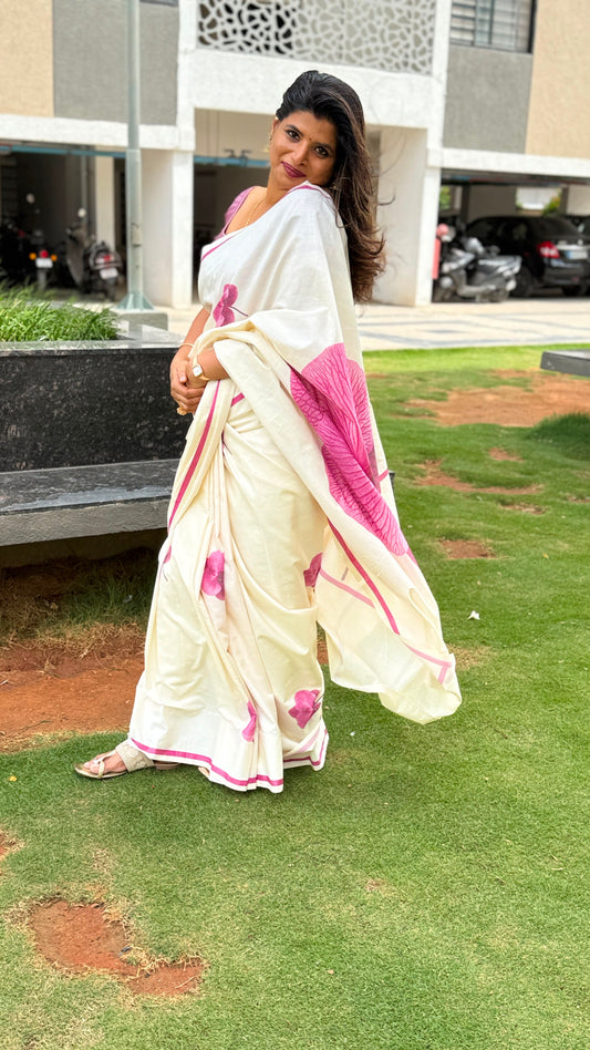 Pink Blossom – Pure Cotton Digital Printed Saree