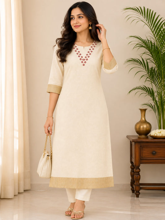 Red Thread Mirror Work Tissue Silk Kurti*