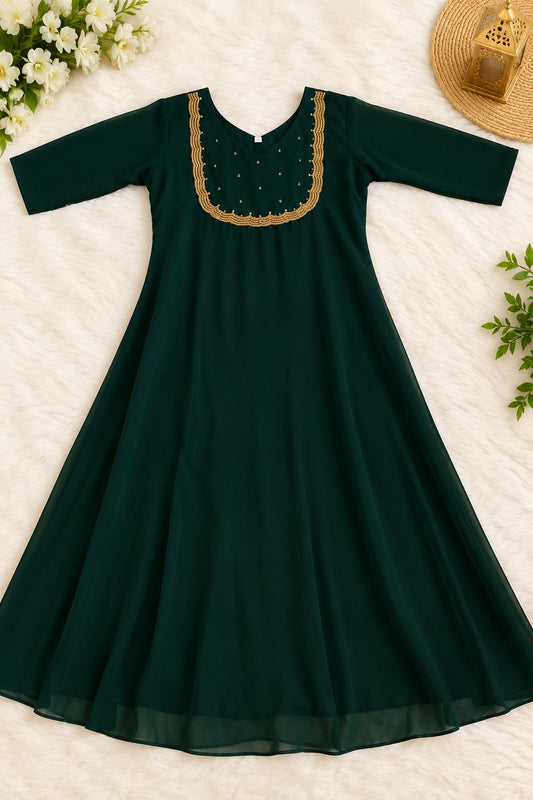 Elegant Bottle Green Georgette A-Line Kurti