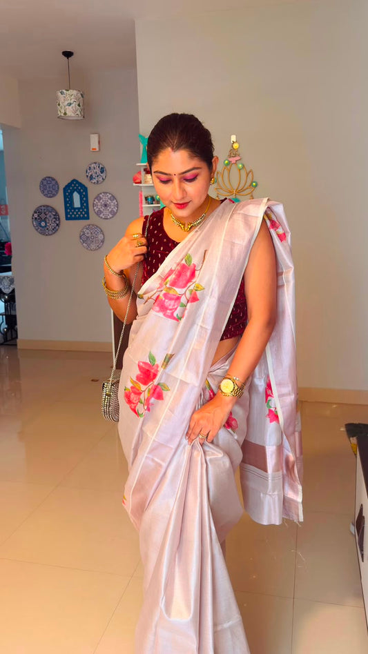 Rose Gold Bloomed Tissue Saree