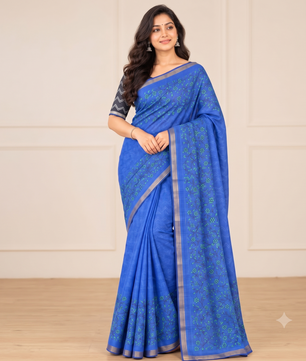 Royal Blue Piping Linen Saree