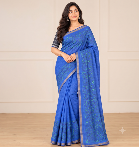 Royal Blue Piping Linen Saree