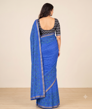 Royal Blue Piping Linen Saree