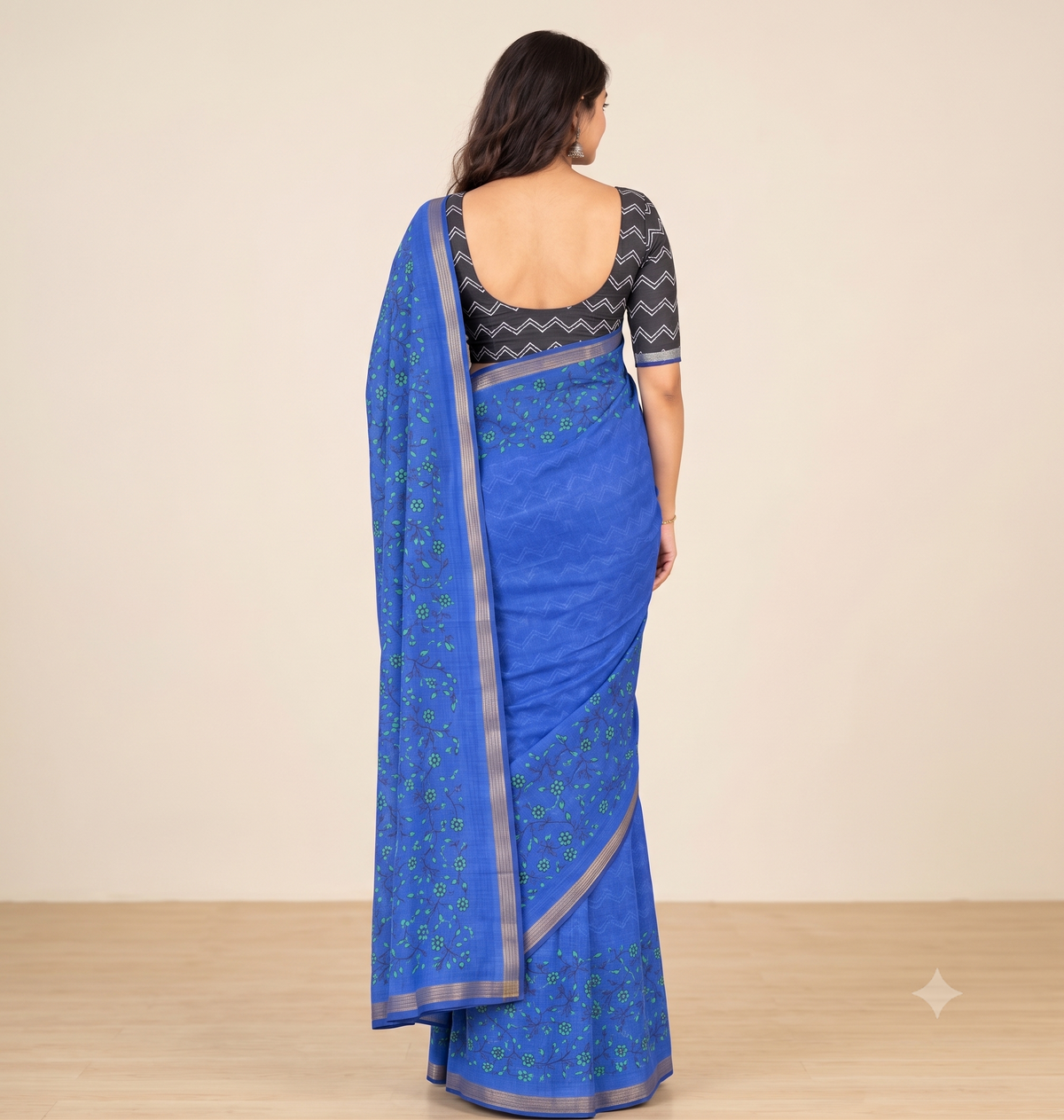 Royal Blue Piping Linen Saree