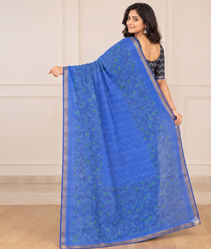 Royal Blue Piping Linen Saree