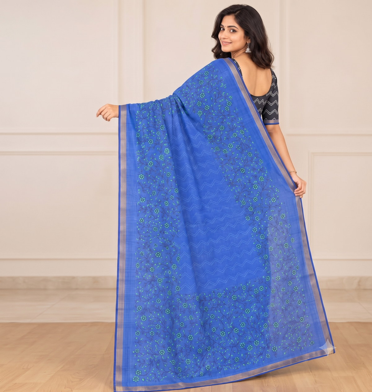 Royal Blue Piping Linen Saree