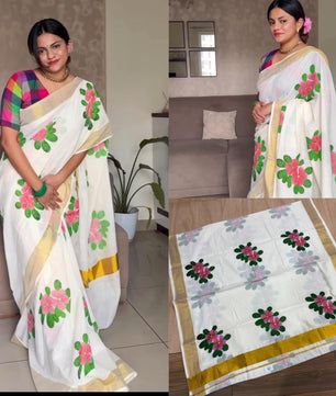Cotton Nayanthara flower saree