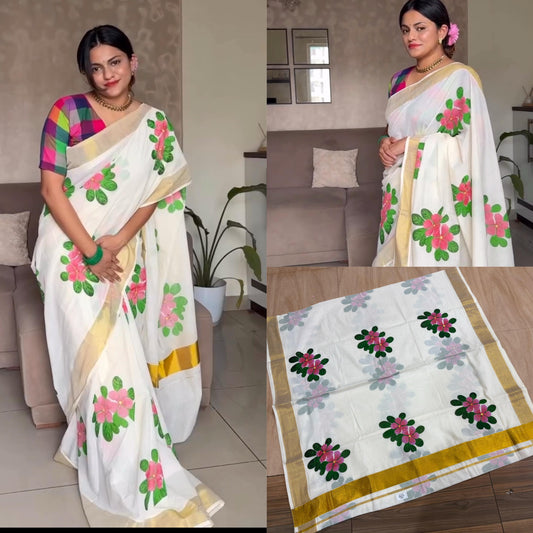 Cotton Nayanthara flower saree