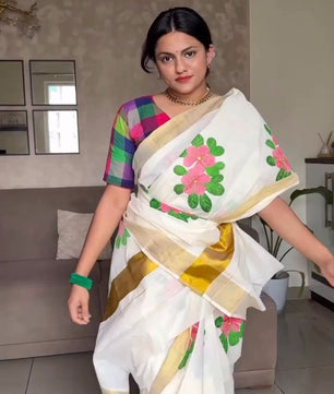 Cotton Nayanthara flower saree