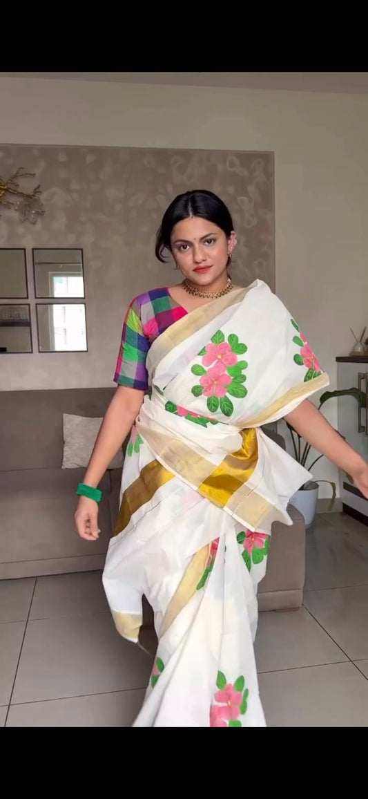 Cotton Nayanthara flower saree