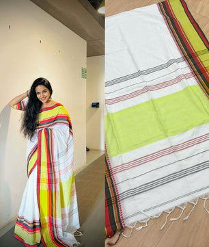 Big Multi Colour border temple weave cotton saree onam collection