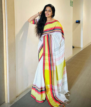 Big Multi Colour border temple weave cotton saree onam collection
