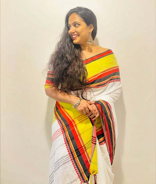 Big Multi Colour border temple weave cotton saree onam collection