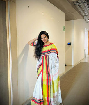 Big Multi Colour border temple weave cotton saree onam collection