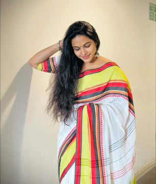 Big Multi Colour border temple weave cotton saree onam collection
