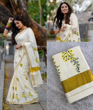Kanikonna embro saree