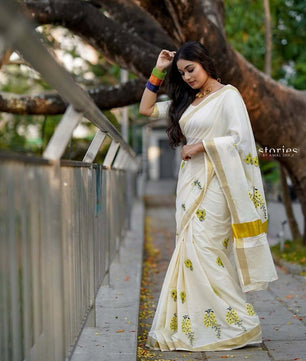 Kanikonna embro saree