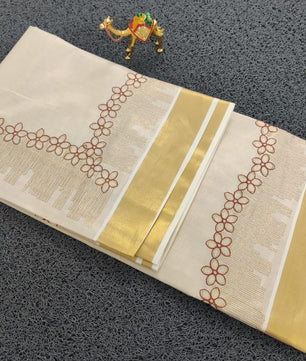 Flower shed golden tissue emroidered saree