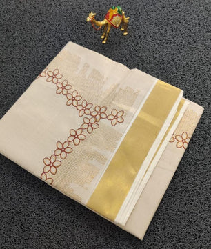Flower shed golden tissue emroidered saree
