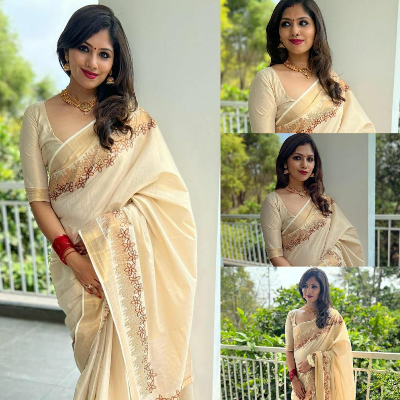 Flower shed golden tissue emroidered saree