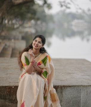 Gopuram multi colour temple golden tissue saree