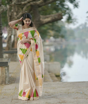 Gopuram multi colour temple golden tissue saree