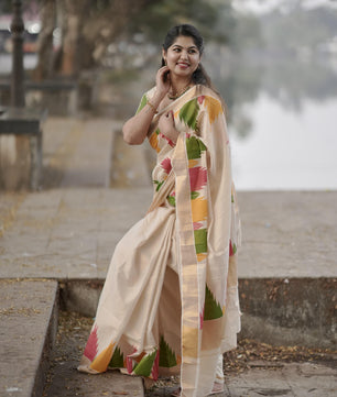 Gopuram multi colour temple golden tissue saree