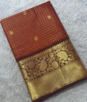 Rust Orange Micro jari checks saree