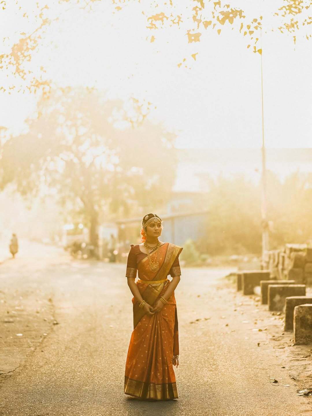 Rust Orange Micro jari checks saree