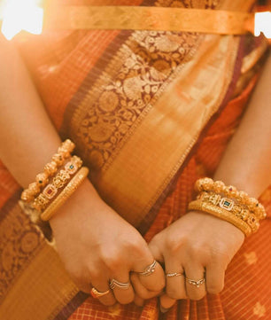 Rust Orange Micro jari checks saree