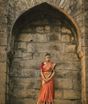 Rust Orange Micro jari checks saree