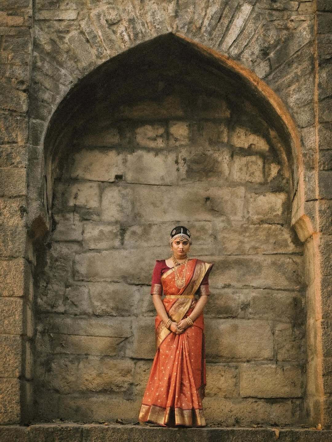 Rust Orange Micro jari checks saree