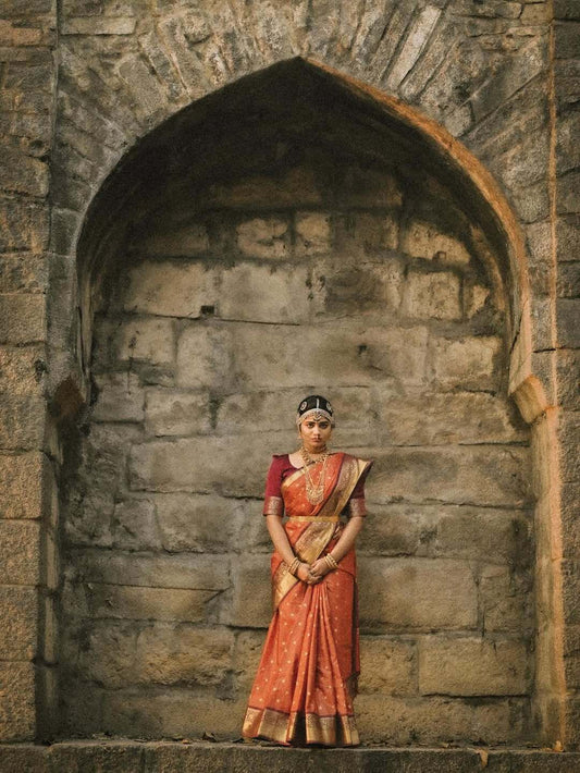 Rust Orange Micro jari checks saree