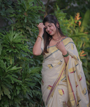 Lotus weave golden tissue saree