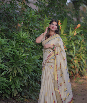 Lotus weave golden tissue saree