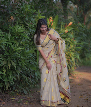 Lotus weave golden tissue saree