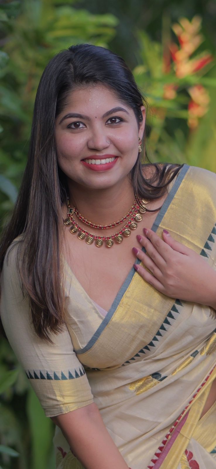 Lotus weave golden tissue saree