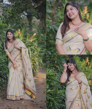 Lotus weave golden tissue saree