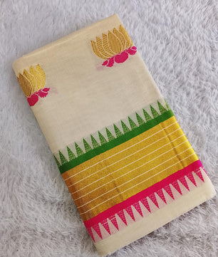 Lotus weave golden tissue saree