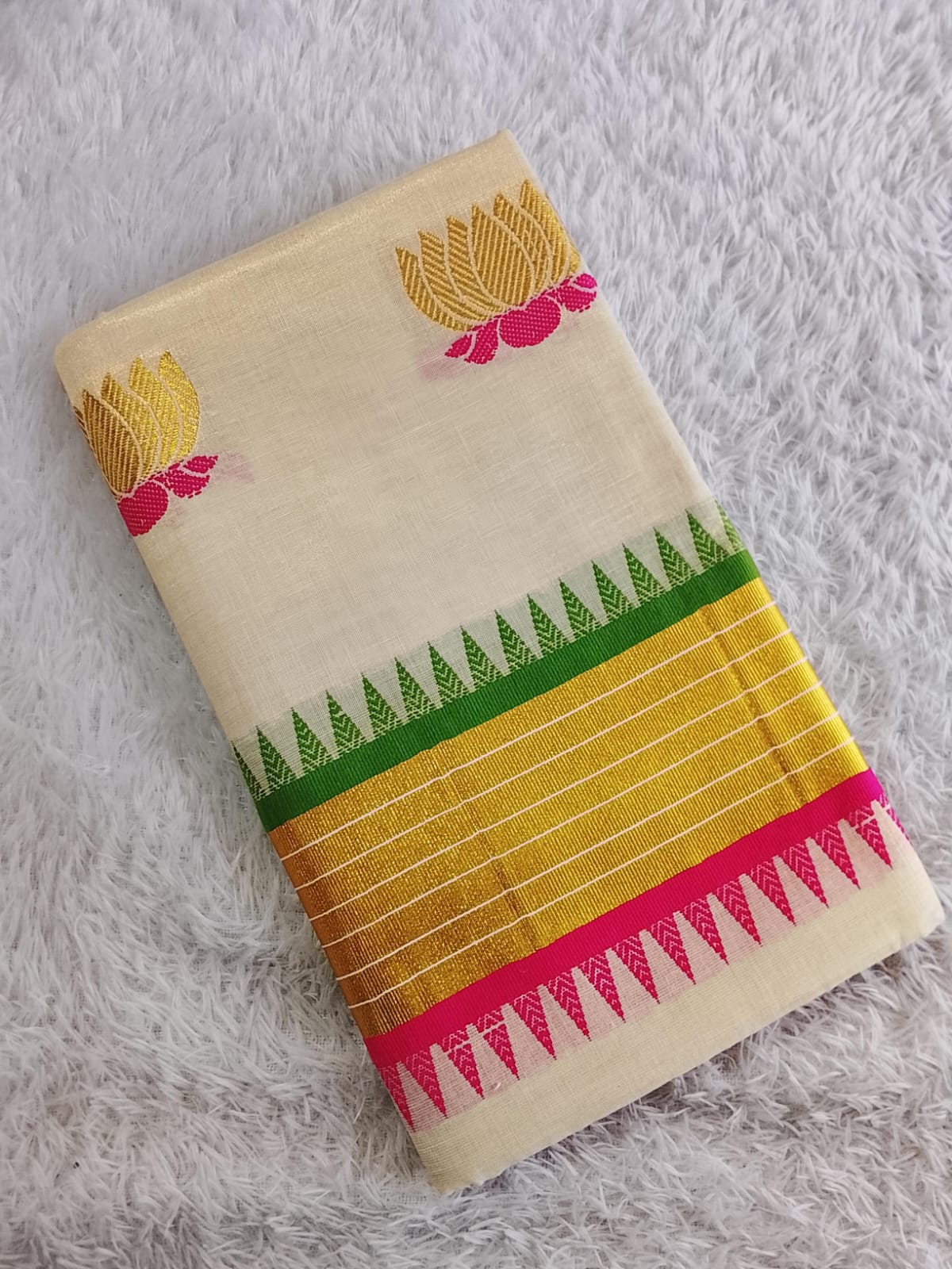 Lotus weave golden tissue saree