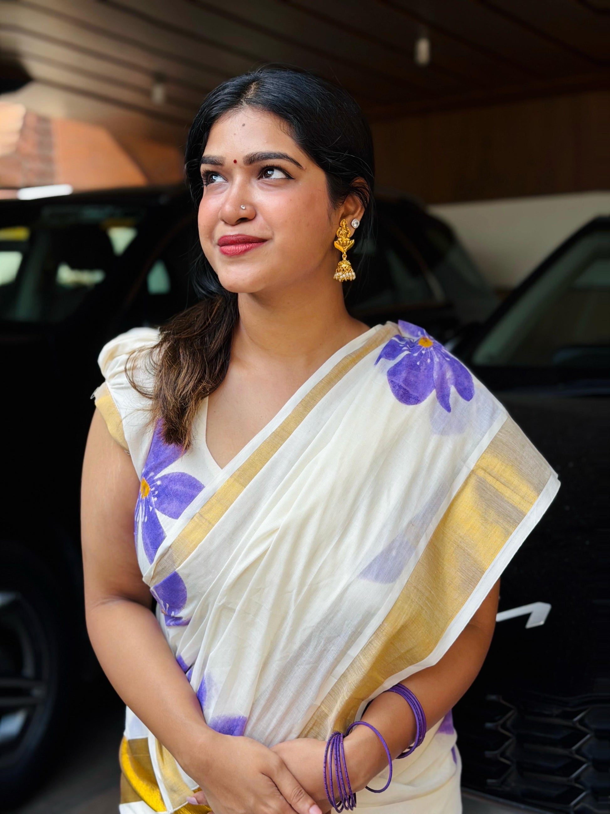 Neelakurunji Floral printed cotton saree