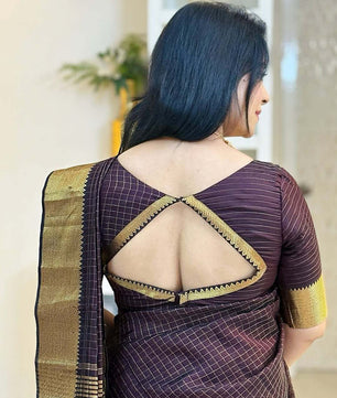 Akira Chocolate brown golden checks saree