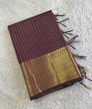 Akira Chocolate brown golden checks saree