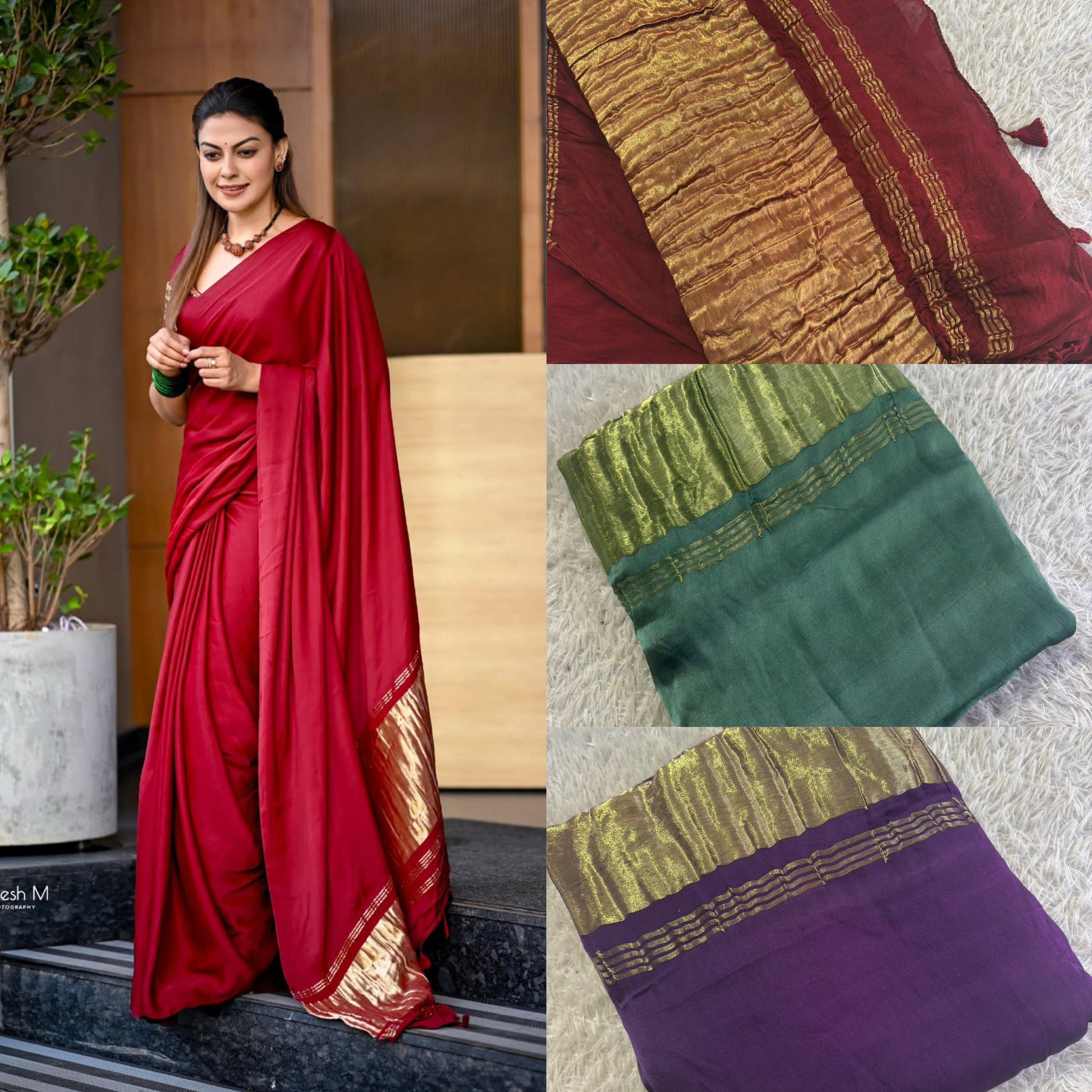 Anushree plain model silk with zari pall