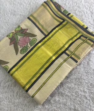 Raja chitra tajore painting digital printed tissue saree