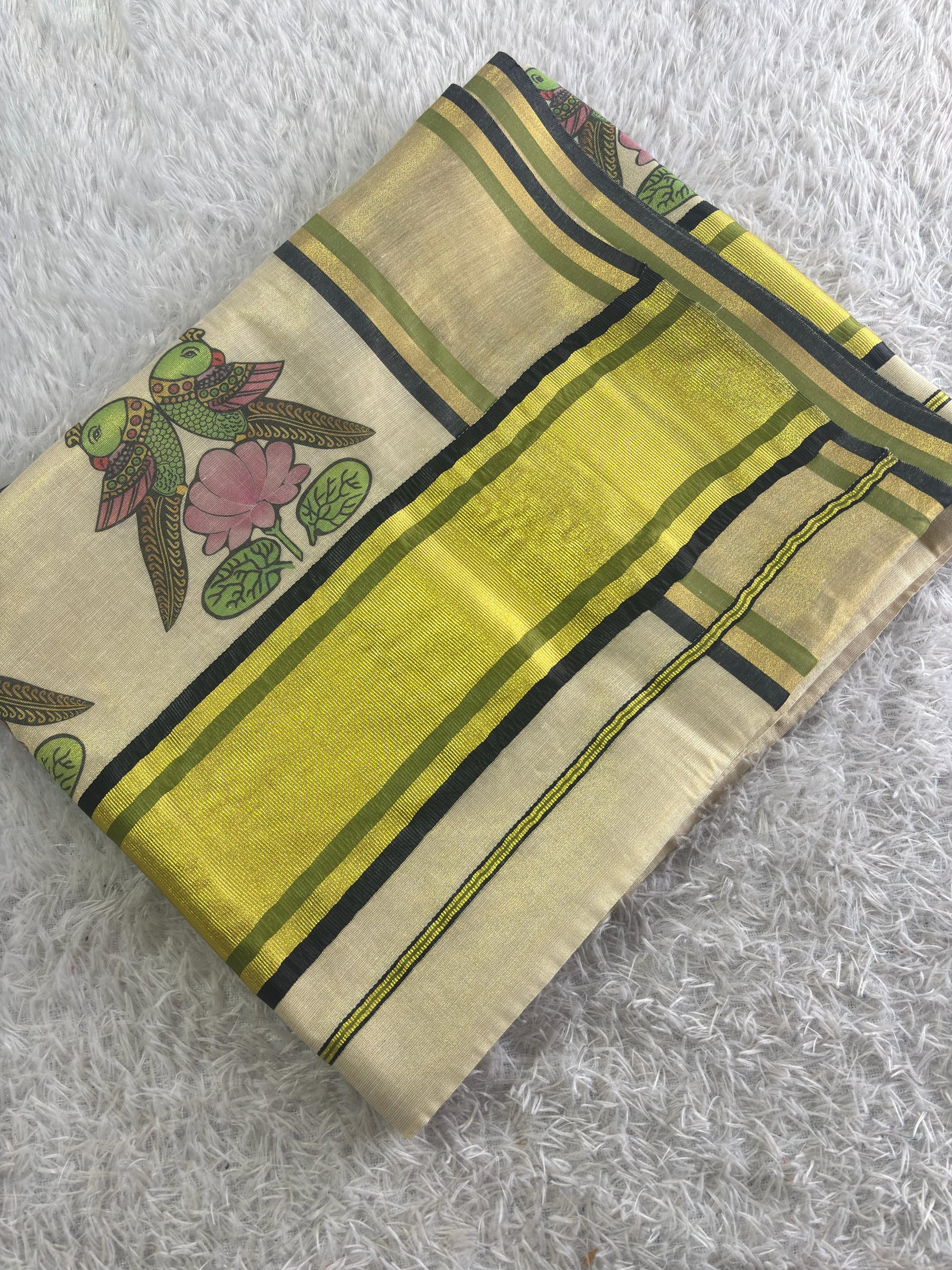 Raja chitra tajore painting digital printed tissue saree