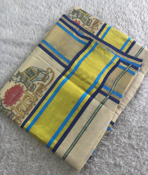 Raja chitra tajore painting digital printed tissue saree