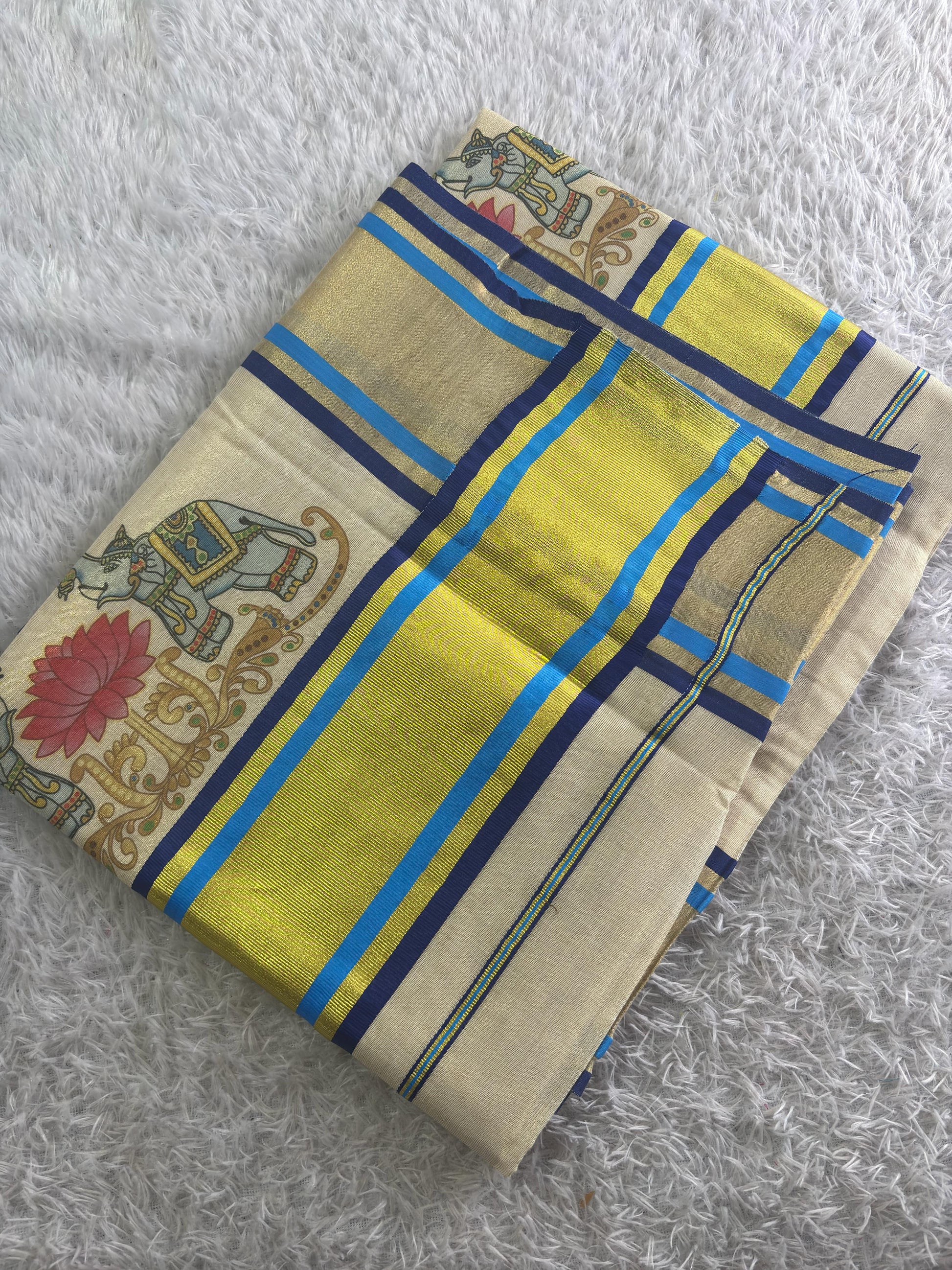 Raja chitra tajore painting digital printed tissue saree