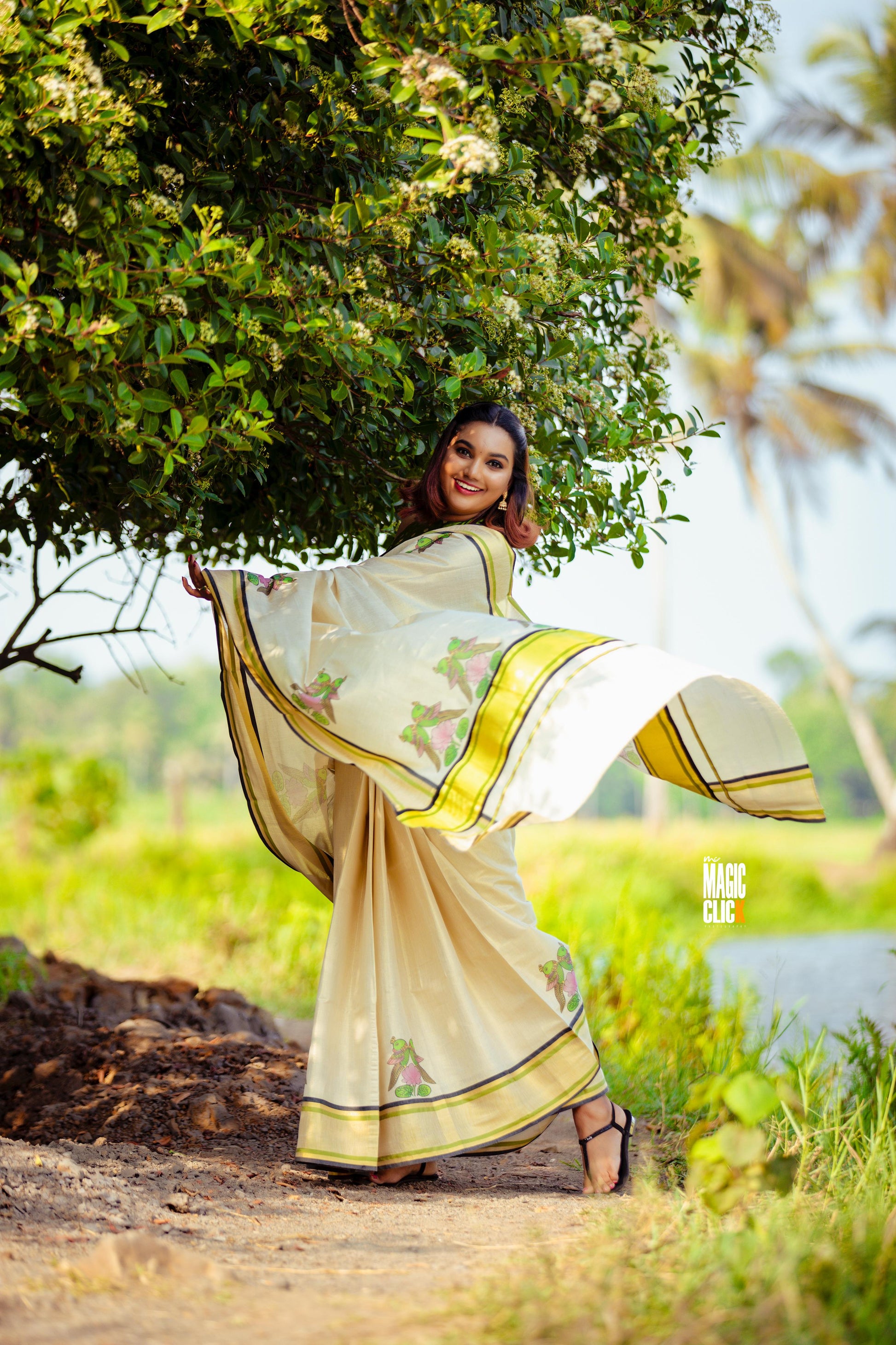 Raja chitra tajore painting digital printed tissue saree